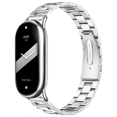 Watch Band for Xiaomi Smart Band 10 / 9 / 8 Titanium Alloy 3-Bead Wrist Strap - Silver