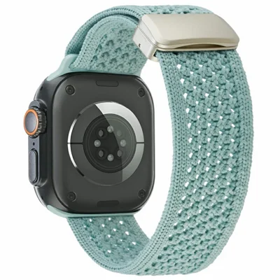 LEMONDA Watch Band For Apple Watch Ultra 4 3 2 1 49mm / Series 12 11 10 46mm / 9 8 7 45mm / SE3 SE2 SE 6 5 4 44mm / 3 2 1 42mm Breathable Woven Nylon Strap - Mint Green