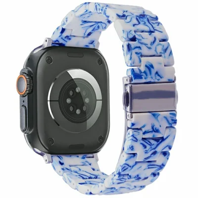 LEMONDA Resin Urband til Apple Watch Ultra 3 2 1 49 mm / Series 11 10 46 mm / 9 8 7 45 mm / SE3 SE2 SE 6 5 4 44 mm / 3 2 1 42 mm 3-Bead Håndledsbånd - Blå Hvid