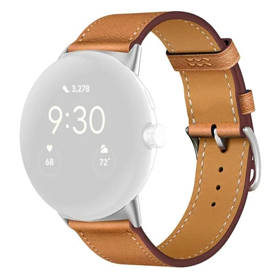 For Google Pixel Watch 5 45mm / Watch 4 45mm / Watch 3 45mm Watch Band Genuine Cow Leather Wrist Strap - Brown