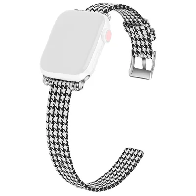 Canvas Woven Watch Strap for Apple Watch Series 11 10 42mm / 9 8 7 41mm / SE3 SE2 SE 6 5 4 40mm / 3 2 1 38mm Adjustable Band - Black  /  White