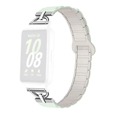 For Samsung Galaxy Fit3 Magnetic Watch Strap Silicone Wrist Band with D Ring Connector - Mint Green  /  Starlight