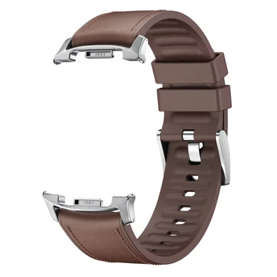 Leather Coated Silicone Strap for Samsung Galaxy Watch9 40mm / 44mm / Watch8 44mm / 40mm / Watch8 Classic 46mm Watch Band with Metal Connector - Brown