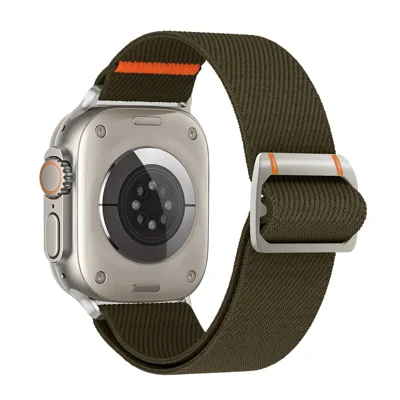 Braided Strap for Apple Watch Apple Watch Ultra 4 3 2 1 49mm / Series 12 11 10 46mm / 9 8 7 45mm / SE3 SE2 SE 6 5 4 44mm / 3 2 1 42mm Elastic Nylon Adjustable Watch Band - Army Green