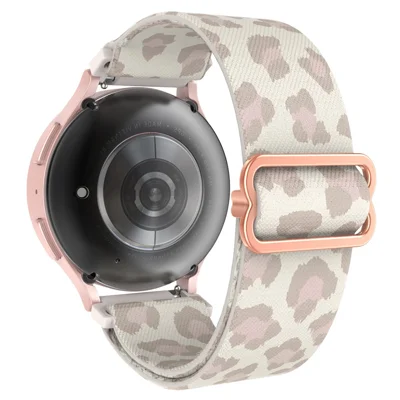 AHASTYLE WG07-SG Watch Band For Samsung Galaxy Watch6 / Watch 5 / Watch 4 40mm 44mm , 20mm Woven Nylon Breathable Strap - Beige Leopard Print