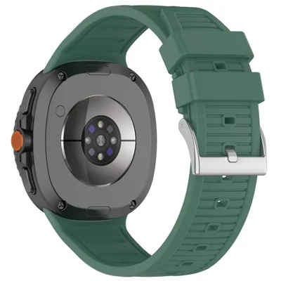 Silicone Watch Band for Samsung Galaxy Watch8 Classic 46mm / Watch8 44mm / 40mm Steel Buckle Striped Strap - Dark Green