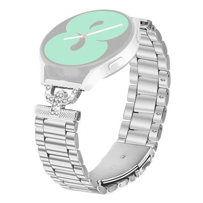 Watch Strap for TicWatch 2 Silver Stainless Steel Band D-Shape Rhinestones Decor