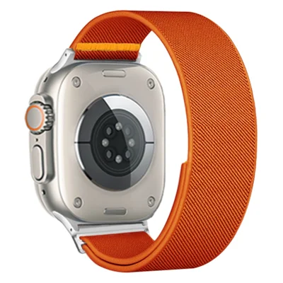 Nylon Watch Band for Apple Watch Series 12 11 10 42mm / 9 8 7 41mm / SE3 SE2 SE 6 5 4 40mm / 3 2 1 38mm Adjustable Elastic Replacement Strap - Orange