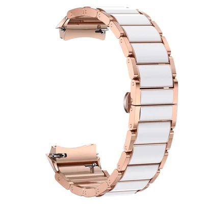 For Huawei Watch 5 42mm Watch Band Butterfly Clasp Resin Zinc Alloy Ceramic-Like Strap - Rose Gold  /  White
