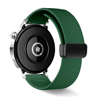 20mm Magnetic Silicone Band for Samsung Galaxy Watch7 44mm / 40mm / Watch6 Classic 47mm / 43mm Litchi Texture Folding Buckle Wrist Strap - Green