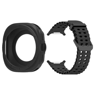For Samsung Galaxy Watch Ultra (2025) 47mm Silicone Band Double Pin Buckle Watch Strap with Watch Case - Black