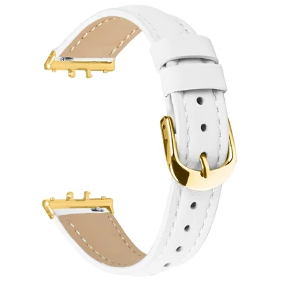 For Samsung Galaxy Fit3 Watch Band Gold Buckle Slim Leather Strap - White