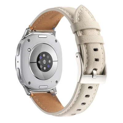 Watch Band For Samsung Galaxy Watch8 44mm  /  40mm  /  Watch8 Classic 46mm Stitched Pointed Tail Genuine Cow Leather Strap - White