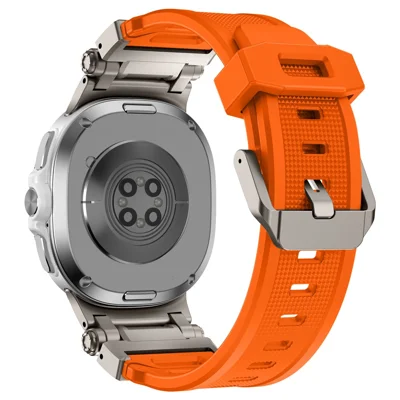 Silicone Watch Band for Samsung Galaxy Watch9 40mm / 44mm / Watch8 44mm / 40mm / Watch8 Classic 46mm Adjustable Strap with Titanium Color Metal Connector - Orange