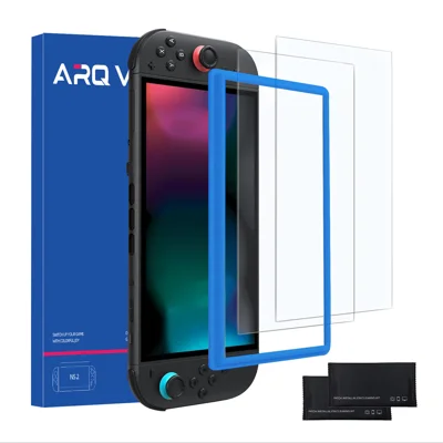 2Pcs Screen Protector For Nintendo Switch High Aluminium-Silicon Glass HD Clear Anti Scratch Films with Alignment Frame