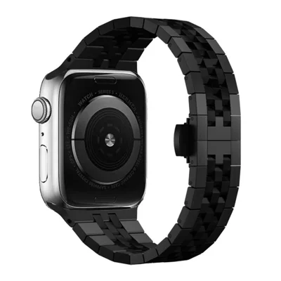 Stainless Steel Strap for Apple Watch Ultra 4 3 2 1 49mm / Series 12 11 10 46mm / 9 8 7 45mm / SE3 SE2 SE 6 5 4 44mm / 3 2 1 42mm Butterfly Buckle Watch Band - Black