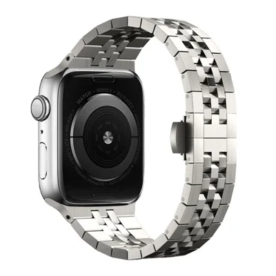Stainless Steel Strap for Apple Watch Series 12 11 10 42mm / 9 8 7 41mm / SE3 SE2 SE 6 5 4 40mm / 3 2 1 38mm Butterfly Buckle Watch Band - Titanium