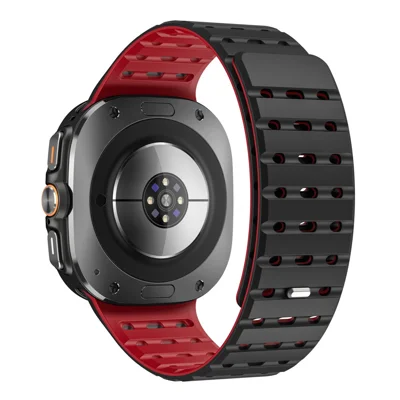 For Samsung Galaxy  Watch Ultra2 47mm / Watch Ultra (2025) 47mm / Watch Ultra 47mm Watch Band Holes Design Magnetic Silicone Strap - Black / Red