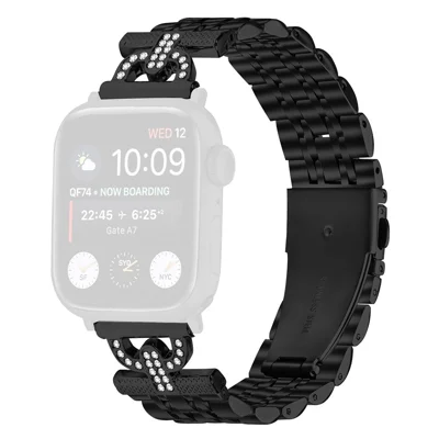 Watch Band for Apple Watch Ultra 4 3 2 1 49mm / Series 12 11 10 46mm / 9 8 7 45mm / SE3 SE2 SE 6 5 4 44mm / 3 2 1 42mm Stainless Steel Colored Watch Strap - Black