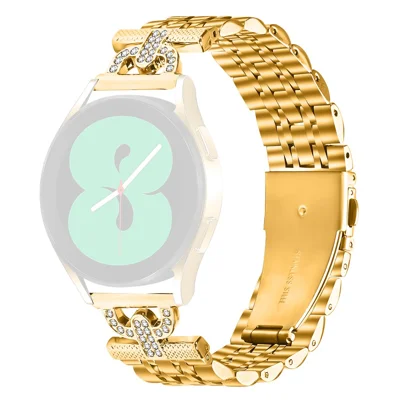 Watch Band for Withings Steel / Misfit Vapor / TicWatch 2 7-Bead D-Shape Rhinestones Decor Stainless Steel Colored Watch Strap - Gold