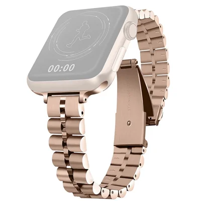Semicircle 3-Bead Metal Watch Replacement Band for Apple Watch Series 12 11 10 42mm / 9 8 7 41mm / SE3 SE2 SE 6 5 4 40mm / 3 2 1 38mm - Rose Gold