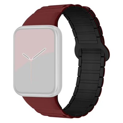 3-Bead Magnetic Strap for Xiaomi Smart Band 10 Pro / 9 Pro / 8 Pro / Redmi Watch 6 / 5 / 4 Silicone Watch Band - Wine Red / Black