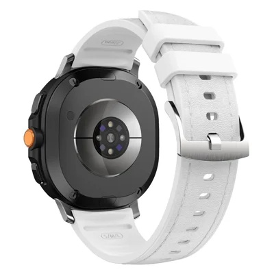 Watch Band For Samsung Galaxy Watch8 40mm 44mm / Watch8 Classic 46mm Silicone + Leather Adjustable Strap Armband - White
