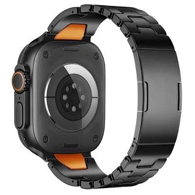 Metal Strap for Apple Watch Ultra 4 3 2 1 49mm / Series 12 11 10 46mm / 9 8 7 45mm / SE3 SE2 SE 6 5 4 44mm / 3 2 1 42mm Watch Band - Black / Orange