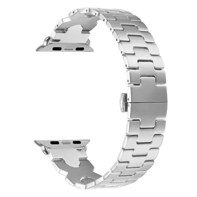 Watch Band for Apple Watch Ultra 4 3 2 1 49mm / Series 12 11 10 46mm / 9 8 7 45mm / SE3 SE2 SE 6 5 4 44mm / 3 2 1 42mm Stainless Steel Strap with X-Shaped Butterfly Clasp - Silver