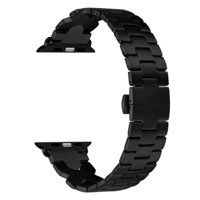 Stainless Steel Watch Band For Apple Watch Ultra 4 3 2 1 49mm / Series 12 11 10 46mm / 9 8 7 45mm / SE3 SE2 SE 6 5 4 44mm / 3 2 1 42mm Electroplating Strap with X-Shaped Butterfly Clasp - Black
