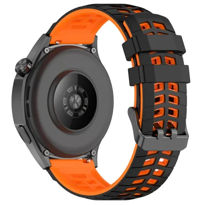 22mm Silicone Band for Huawei Watch GT 5 46mm / GT 5 Pro 46mm / Samsung Galaxy Watch3 45mm Double Row Holes Dual Color Watch Strap - Black / Orange