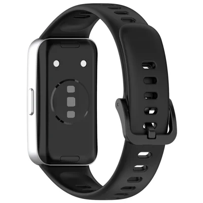 شريط ساعة سيليكون لساعة Huawei Band 10 / 10 NFC / 9 / 9 NFC / 8 / 8 NFC، حزام بديل بإبزيم دبوس - أسود