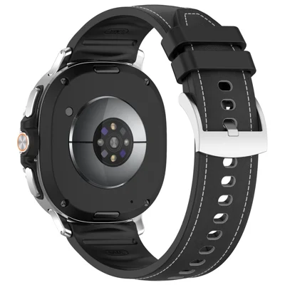 Leather Coated Silicone Strap for Samsung Galaxy Watch9 44mm / 40mm / Watch8 44mm / 40mm / Watch8 Classic 46mm Watch Band with Stainless Steel Buckle - Black