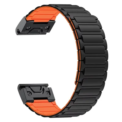 22mm Quick Release Magnetic Silicone Band for Garmin Fenix 8 Pro AMOLED 47mm / Fenix 8 47mm / Fenix E 47mm Dual Color Watch Strap - Black / Orange