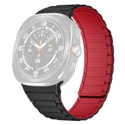 Magnetic Silicone Watch Band for Samsung Galaxy Watch9 40mm / 44mm / Watch8 Classic 46mm / Watch8 44mm / 40mm Dual Color Adjustable Strap - Black Red / Black Connector
