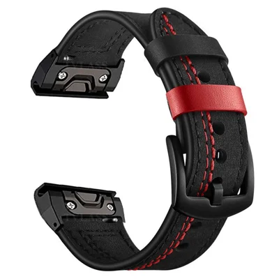 26mm Watch Band for Garmin Fenix 8 Pro  /  Fenix 8  /  Enduro 3  /  Enduro 2 51mm Genuine Cow Leather Stitching Line Strap - Black