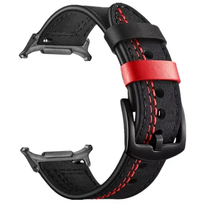 Watch Band for Samsung Galaxy Watch9 40mm / 44mm / Watch8 40mm / 44mm / Watch8 Classic 46mm Genuine Cow Leather Stitching Line Strap - Black