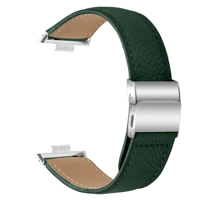 Wrist Strap For Huawei Watch Fit 3  /  Fit 4  /  Fit 4 Pro Genuine Leather Watch Band with Silver Connector Turtle Back Buckle - Green