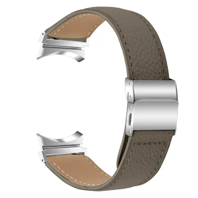 Wrist Strap with Silver Professional Connector For Samsung Galaxy Watch4  /  Watch5 40mm  /  44mm  /  45mm Genuine Leather Watch Band - Grey