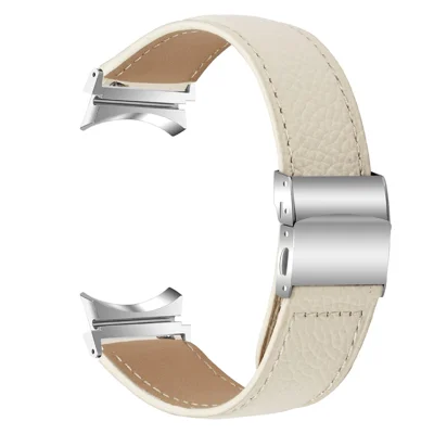 Wrist Strap with Silver Professional Connector For Samsung Galaxy Watch6  /  Watch6 Classic Genuine Leather Watch Band - Beige