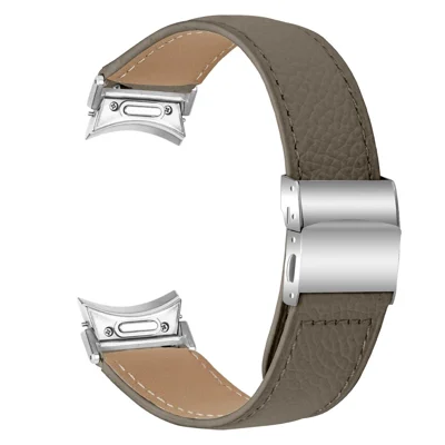 Wrist Strap with Silver Quick Release Connector For Samsung Galaxy Watch6  /  Watch6 Classic Genuine Leather Watch Band - Grey