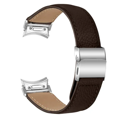 Wrist Strap with Silver Quick Release Connector For Samsung Galaxy Watch7 40mm  /  44mm Genuine Leather Watch Band - Coffee