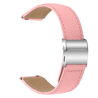 Wrist Strap For Huami Amazfit Active  /  GTR Mini  /  Bip 3 Pro  /  Bip 3 Genuine Leather Watch Band with Silver Connector Turtle Back Buckle - Pink