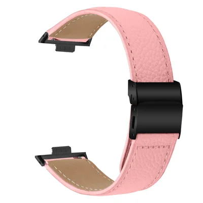 Wrist Strap For Huawei Watch Fit 3  /  Fit 4  /  Fit 4 Pro Genuine Leather Watch Band with Black Connector Turtle Back Buckle - Pink