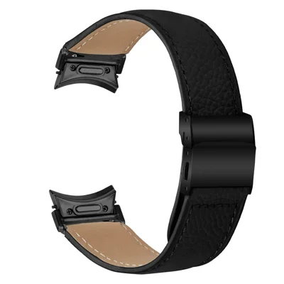 Wrist Strap with Black Quick Release Connector For Samsung Galaxy Watch4  /  Watch5 40mm  /  44mm  /  45mm Genuine Leather Watch Band - Black