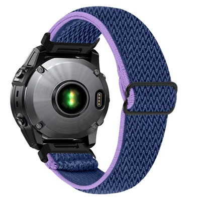 Watch Strap For Garmin Fenix 7S / 7S Pro 42mm / 6S , Elastic Nylon Band with Black Connector - Purple  /  Blue