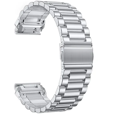 Watch Band For Garmin Forerunner 970 / Descent G2 / Approach S62 , 3-Bead Stainless Steel Strap - Silver