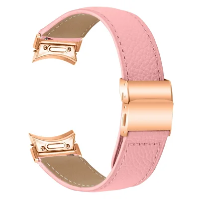 Wrist Strap with Rose Gold Quick Release Connector For Samsung Galaxy Watch4  /  Watch5 Genuine Leather Watch Band - Pink