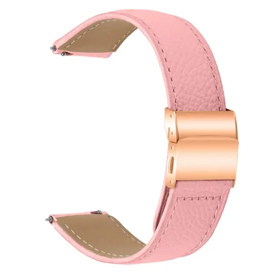 Wrist Strap For Samsung Galaxy Watch3 41mm  /  Watch Active2 40mm  /  44mm Genuine Leather Watch Band with Rose Gold Connector Turtle Back Buckle - Pink