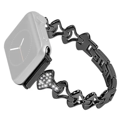 Aluminum Alloy Rhinestone Fan Shaped Bracelet Watch Strap Replacement for Apple Watch Ultra 4 3 2 1 49mm / Series 12 11 10 46mm / 9 8 7 45mm / SE3 SE2 SE 6 5 4 44mm / 3 2 1 42mm - Black